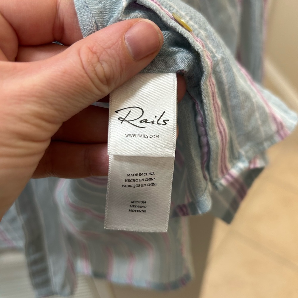 Rails Striped Button-Up Blouse - White and Pink - Picture 7 of 7